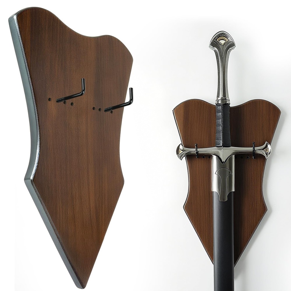 Sword Wall Mount Adjustable Solid Wood Plaque Vertical Display Hanger Rack Ho...
