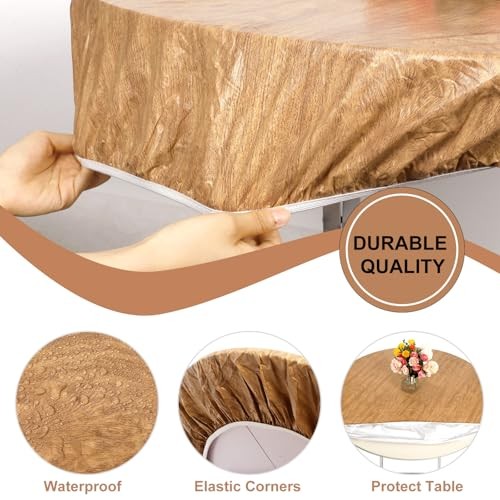 Wood Grain Round Tablecloth Elastic Edge Elastic Plastic Tablecloth Flannel