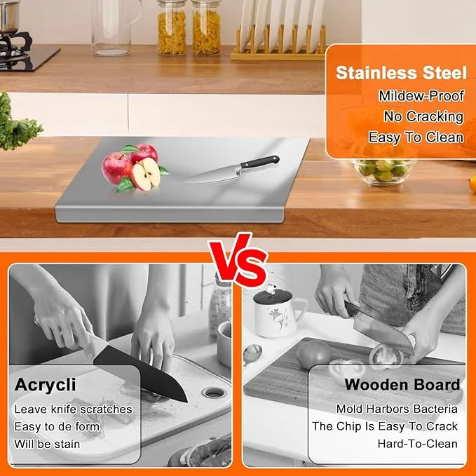 Food Grade 304 Stainless Steel Cutting Board Non-Slip for Meat Vegetables Baking