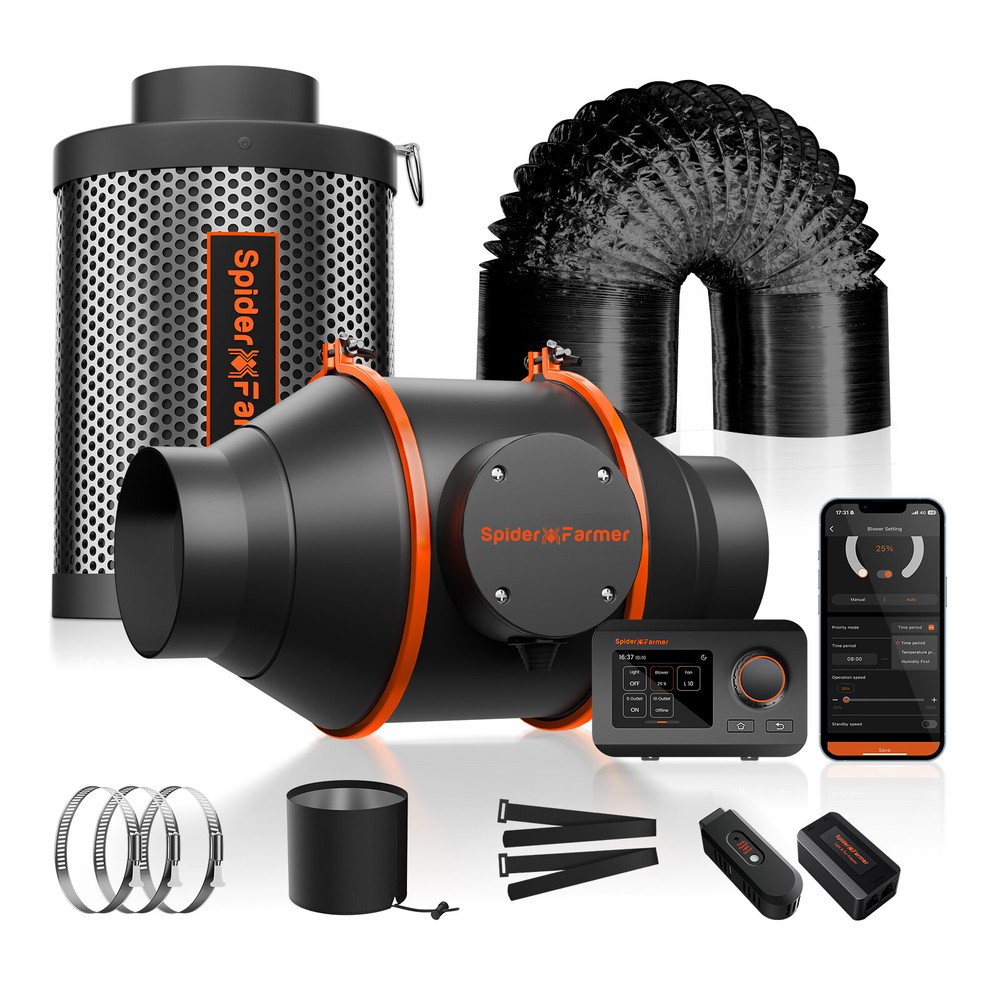 Spider Farmer 4"6" Inline Fan Ventilation Combo w/GGS Controller Kits,APPControl