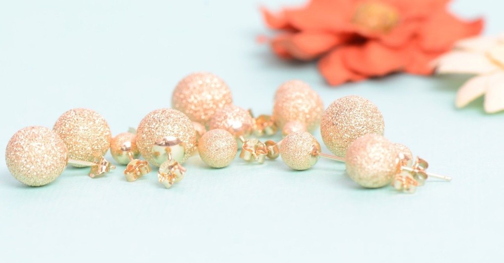 14k Yellow Solid Gold Laser Cut Ball Stud Earrings