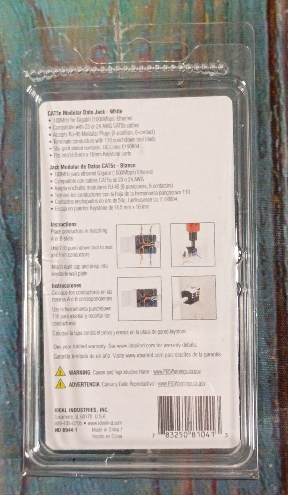 Ideal CAT5e Gigabit Keystone Data Jack - 10 Pack -NEW