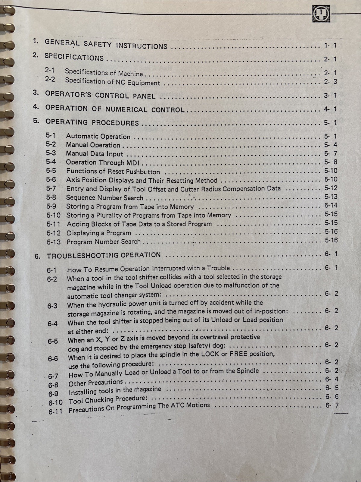 Operating Manual For Nasal Power Center V-7.5 by Yamazaki Machine Works, LTD.