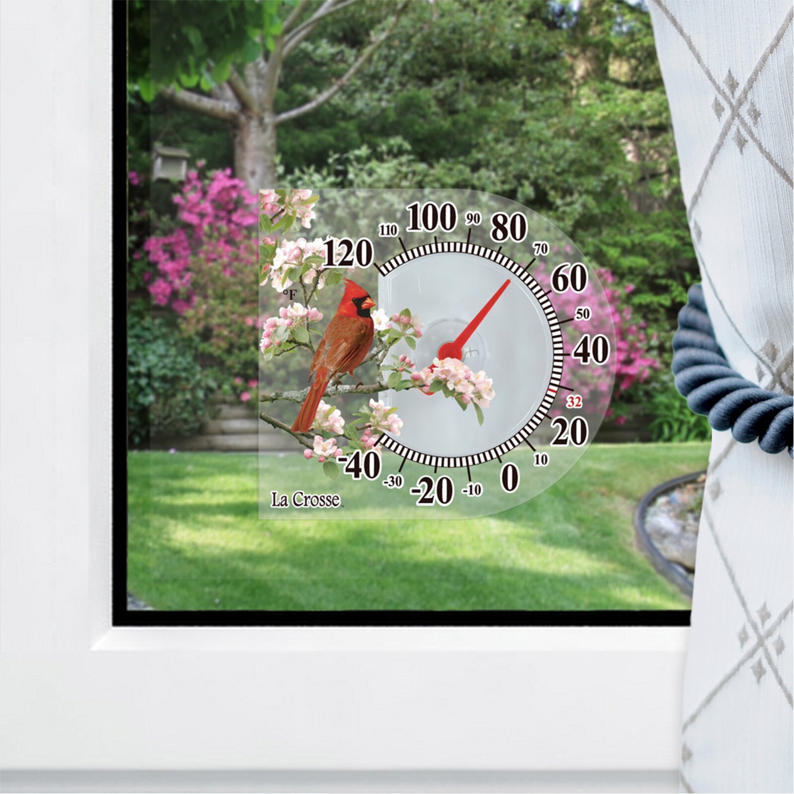 104-106 La Crosse 6" Indoor/Outdoor Window Cling Thermometer - Cardinal