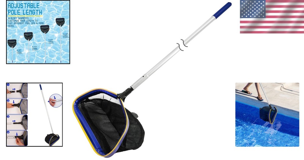 Lightweight Adjustable Pool Rake Net with 10ft Pole for Easy Debris Removal