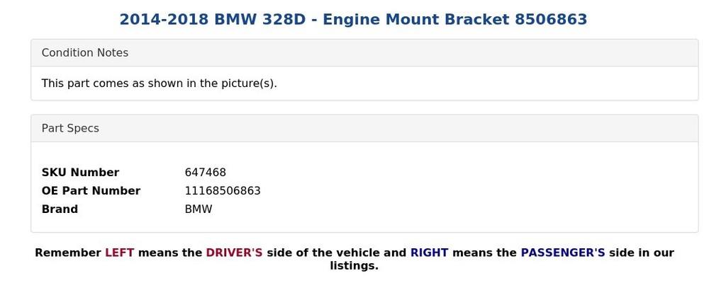 2014-2018 BMW 328D - Engine Mount Bracket 8506863