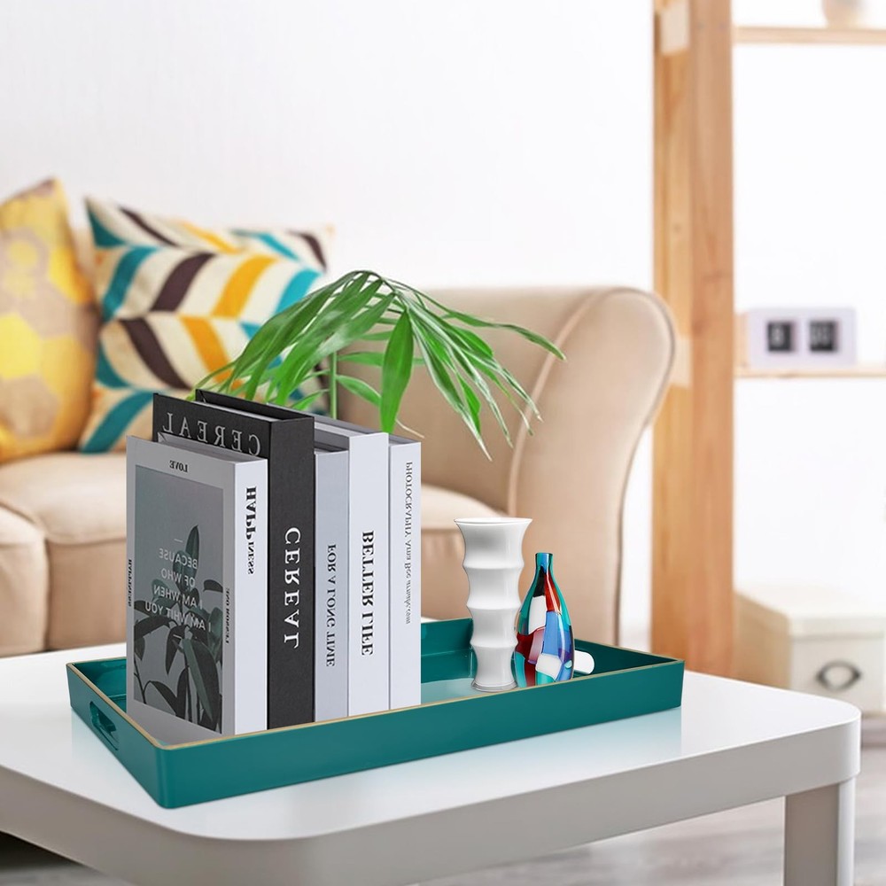 Teal Serving Tray Rectangular Plastic Coffee Table Ottoman 15.7x10.2x1.37