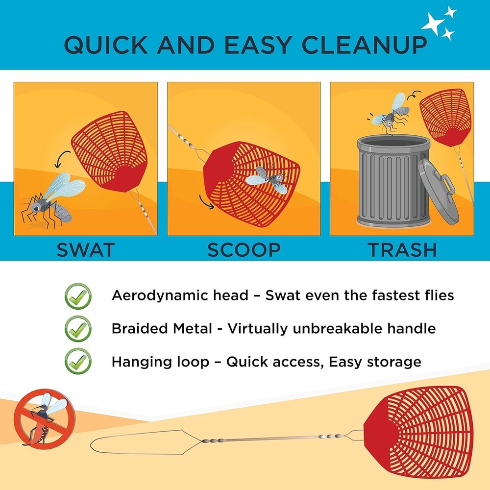 6 Pack Fly Swatter Set - 16 Inch Metal Handle for Ultimate Bug Control