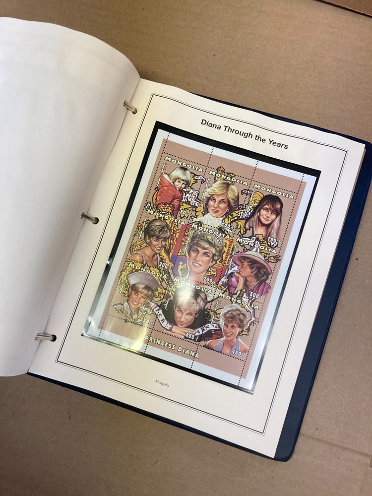 The Princess Diana Collection Stamp Album 3 Ring Binder Including 74 stamps