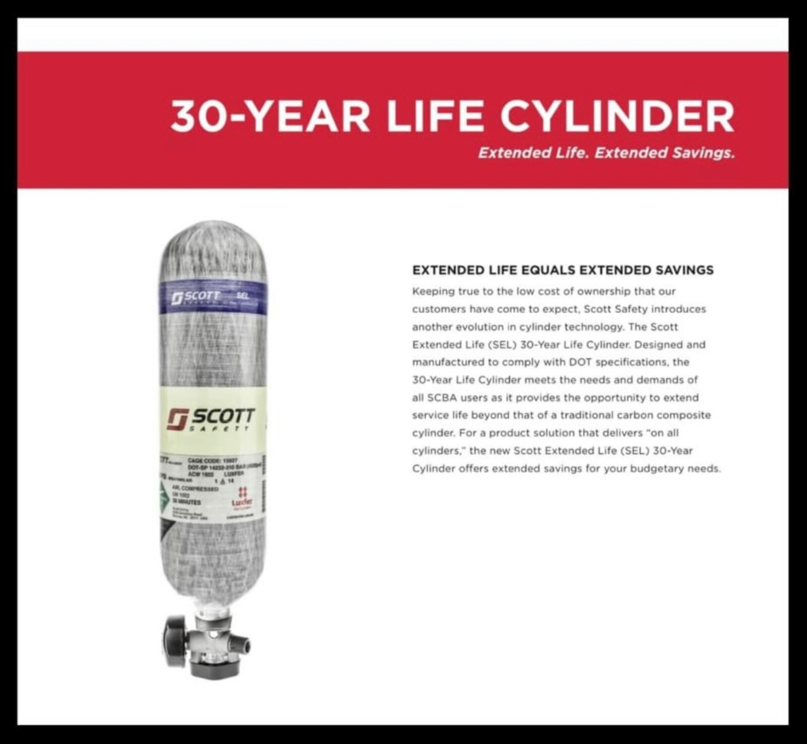 “30 Year SEL” Scott 4500PSI 45MIN Firefighter SCBA Bottle Tank Cylinder Mfr 2014