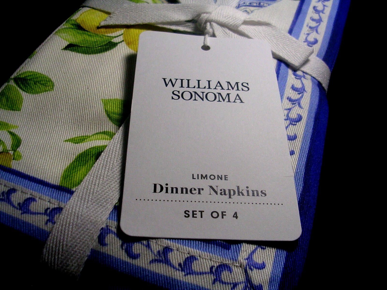 WILLIAMS SONOMA LIMONE DINNER NAPKINS 100% COTTON SET OF FOUR ITALY N/WITH TAGS