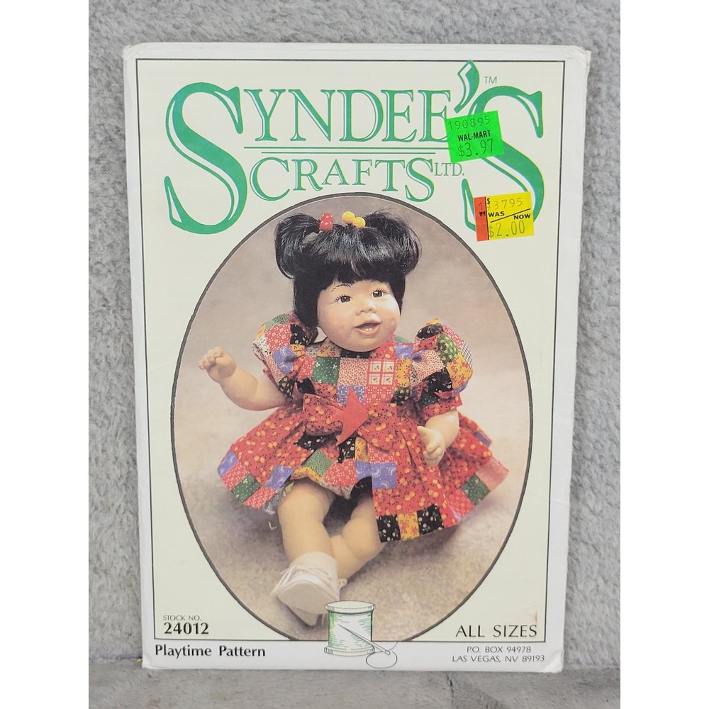 Syndee's Crafts 24012 Playtime Pattern Doll Clothes Sewing Pattern All Sizes