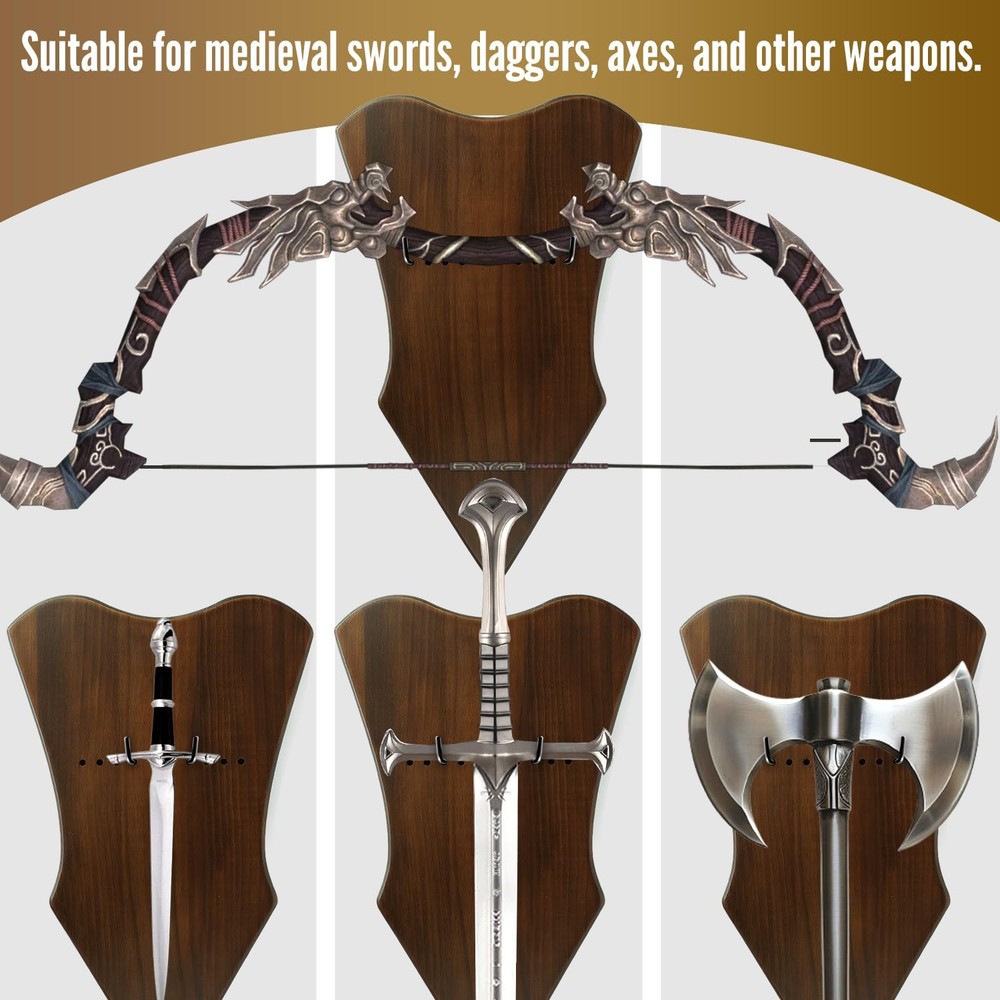 Sword Wall Mount Adjustable Solid Wood Plaque Vertical Display Hanger Rack Ho...