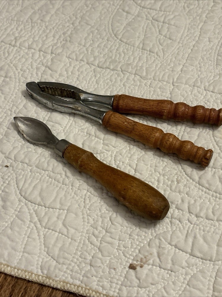 Vintage Wooden Handle Nutcracker & Pick Set – Rustic Mid-Century Kitchen Tool