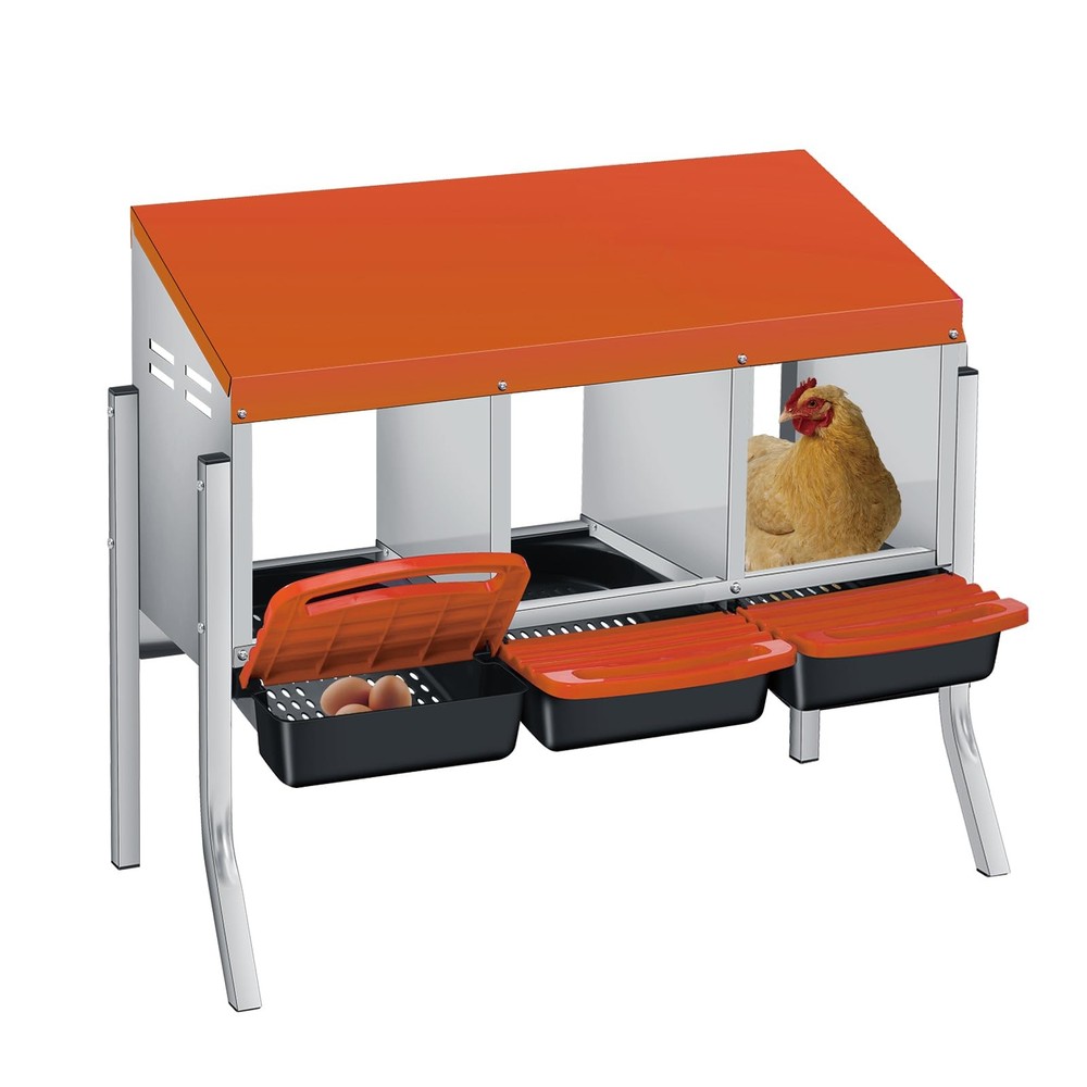 Chicken Nesting Box 3-Compartment Chicken Egg Laying Box with Bracket Legs