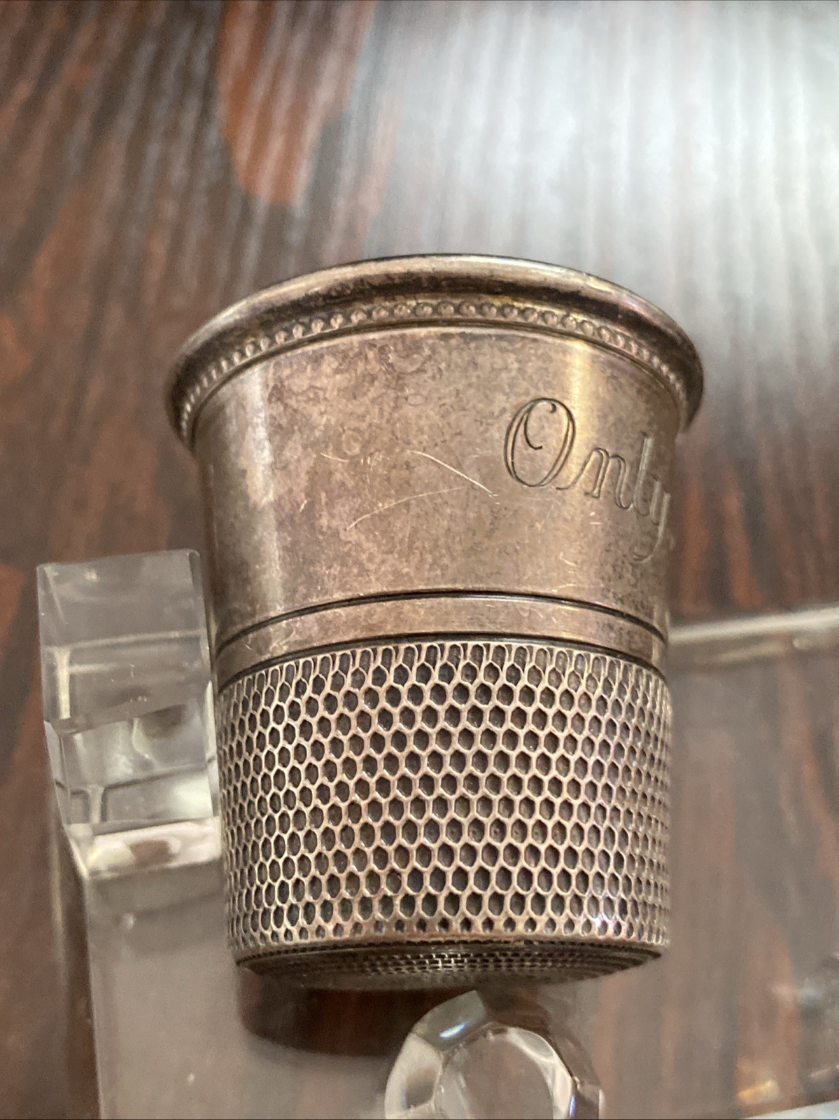 Vintage Sterling "ONLY A THIMBLE FULL" Jigger/Shot Glass 45 Grams
