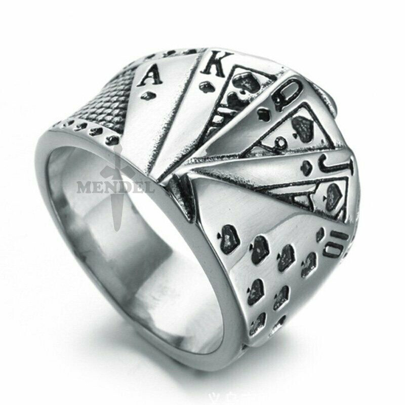 MENDEL Mens Biker Casino Lucky Poker Ring Jewelry Men Stainless Steel Size 7-15