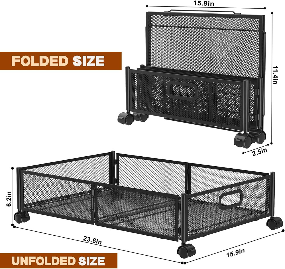 Under Bed Storage Containers,2 Pack Foldable Underbed Storage Containers with Ha