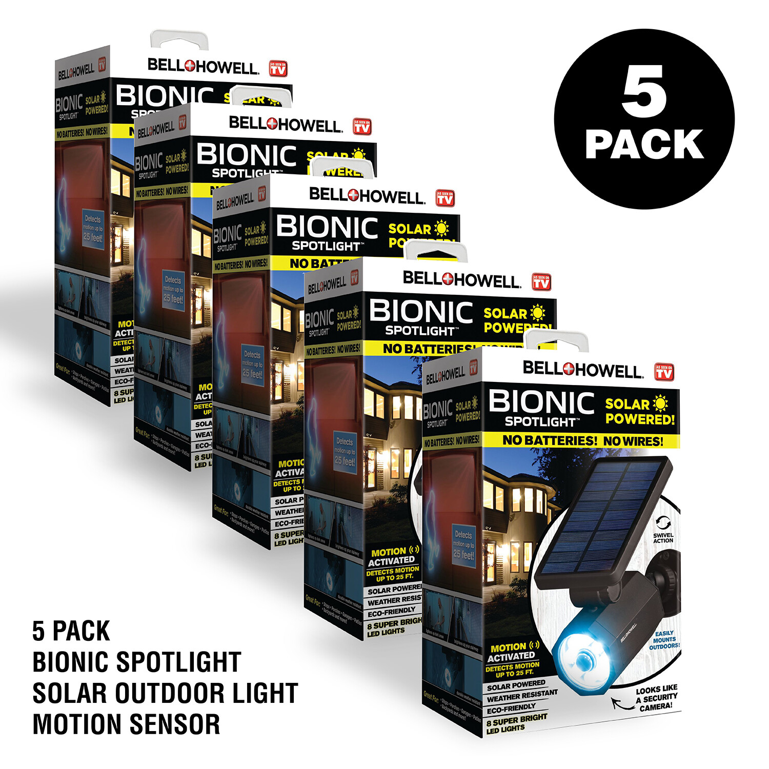 Bell + Howell Bionic Spotlight Solar Outdoor Light Wireless Motion Sensor 5 Pack