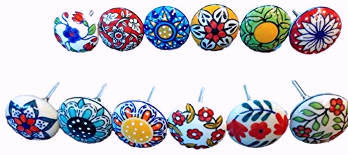Indian Set 10 pc Multi Color Ceramic Door Pulls Set of Handmade Cabinet knobs
