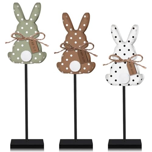 3 Pcs Easter Bunny Table Decorations Wooden Bunny Tabletop Decor Rustic Dot