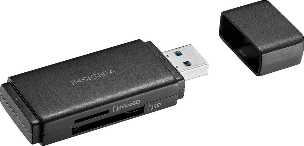 Insignia USB 3.0 SD microSD Memory Card Reader for Laptops Desktops Mac PC black