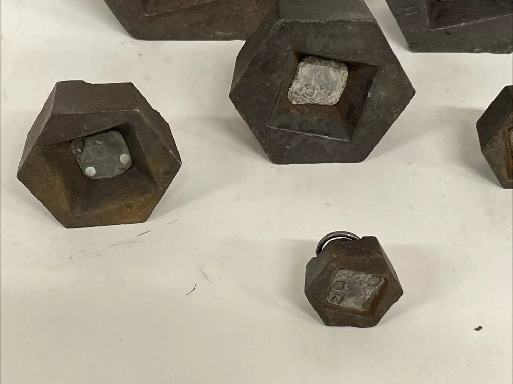 Antique KILOGRAM IRON RING WEIGHTS 6 Hexagonal For Scale