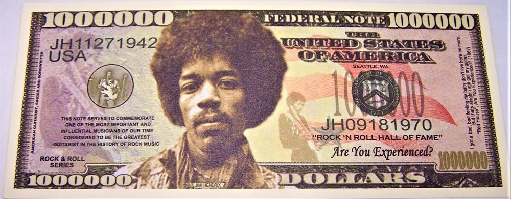 Jimi Hendrix Million Dollar Novelty Banknote as pictured