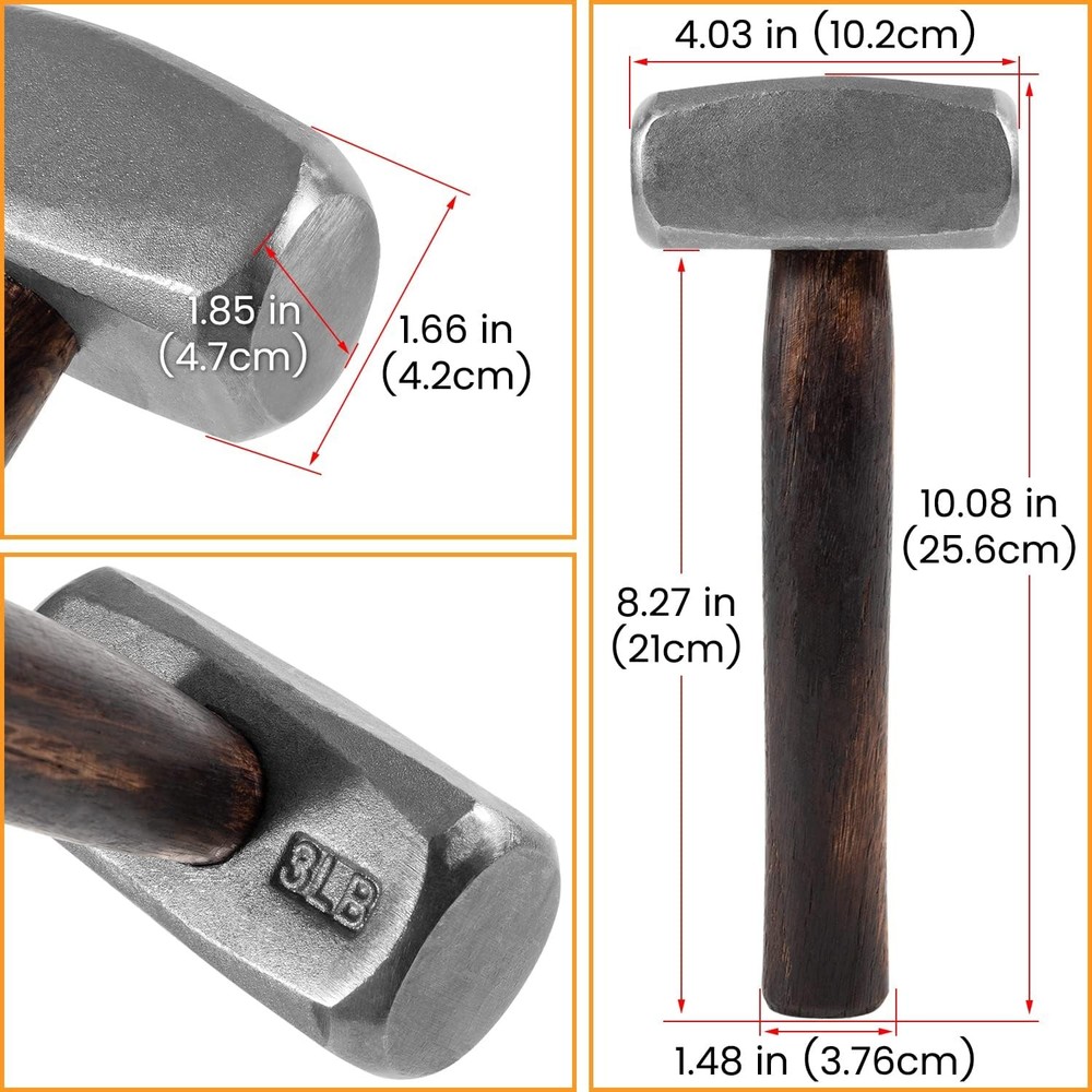 Blacksmith 3LB Handmade Forge Hammer for Farrier, Knife Maker, Blacksmith