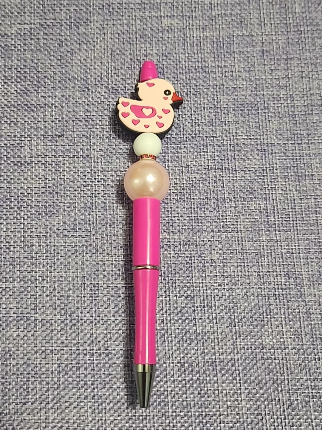 Handmade Beaded Pink Valentine's Day Duck Twist Click Pen