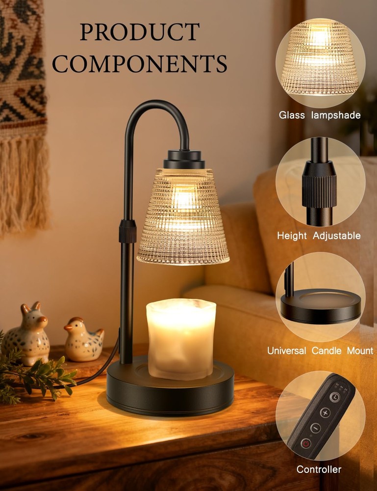 Candle Warmer Lamp with Timer Dimmable, Adjustable Height for Jar Candles