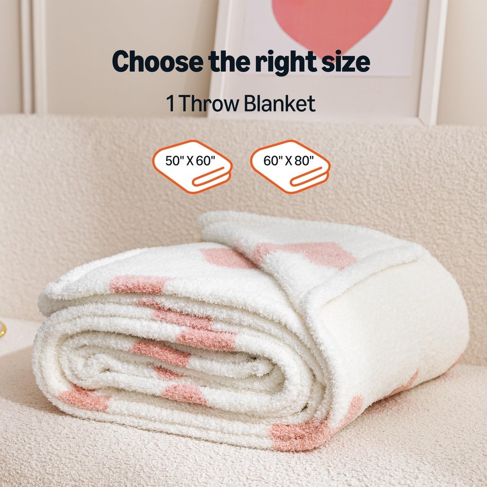 Amazon Basics Fleece Throw Blanket, Reversible Decorative Hearted Pattern for Th