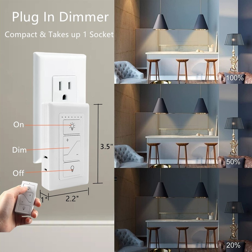 Smart Outlet Plug in Dimmer Switch with Remote Voice Control Work with Alexa