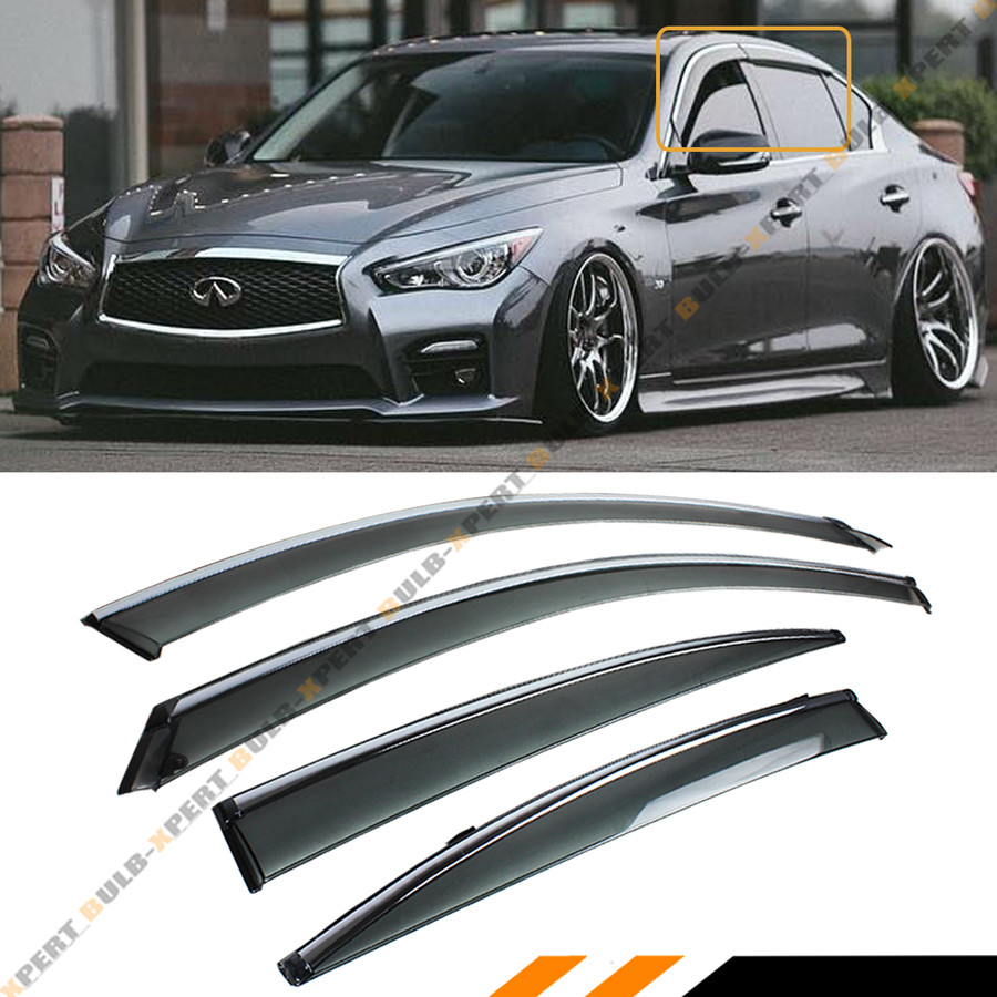 FOR 2014-2024 INFINITI Q50 VIP CLIP-ON SMOKE TINTED WINDOW VISOR W/ CHROME TRIM