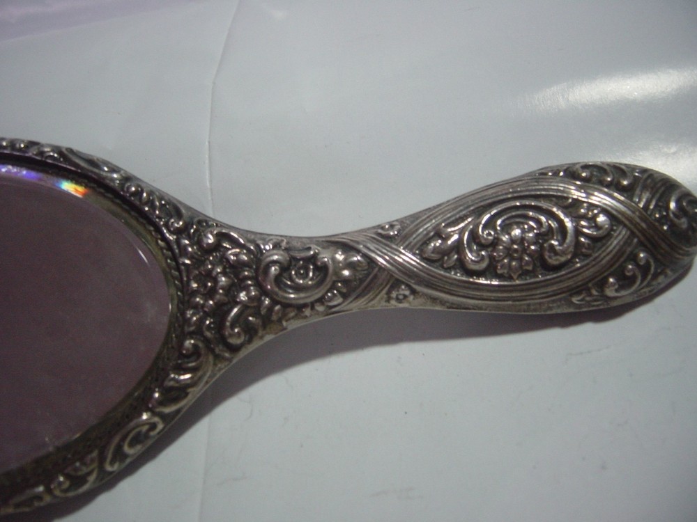 SPECTACULAR-SOLID SILVER - LARGE ELEGANT HAND HELD MIRROR-SUPERB DESIGN