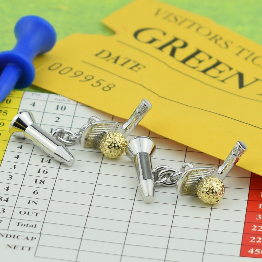 Two Tone Golf Club & Ball Chain Cufflinks Presented in a Cufflink Box X2AJ514