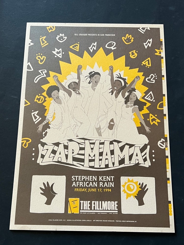 Zap Mama African Rain Original Concert Poster on Different Stock Fillmore 1994