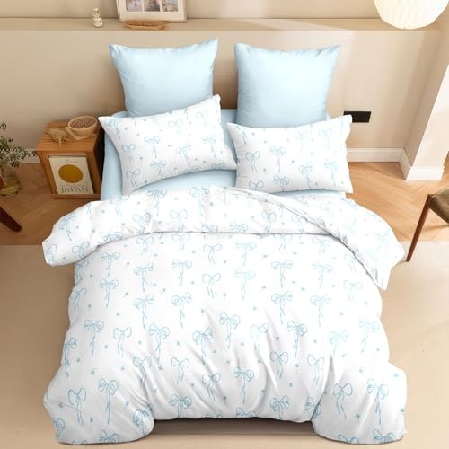 Queen Comforter Set White - Light Blue Bow Comforter Set Queen Size, Quilt