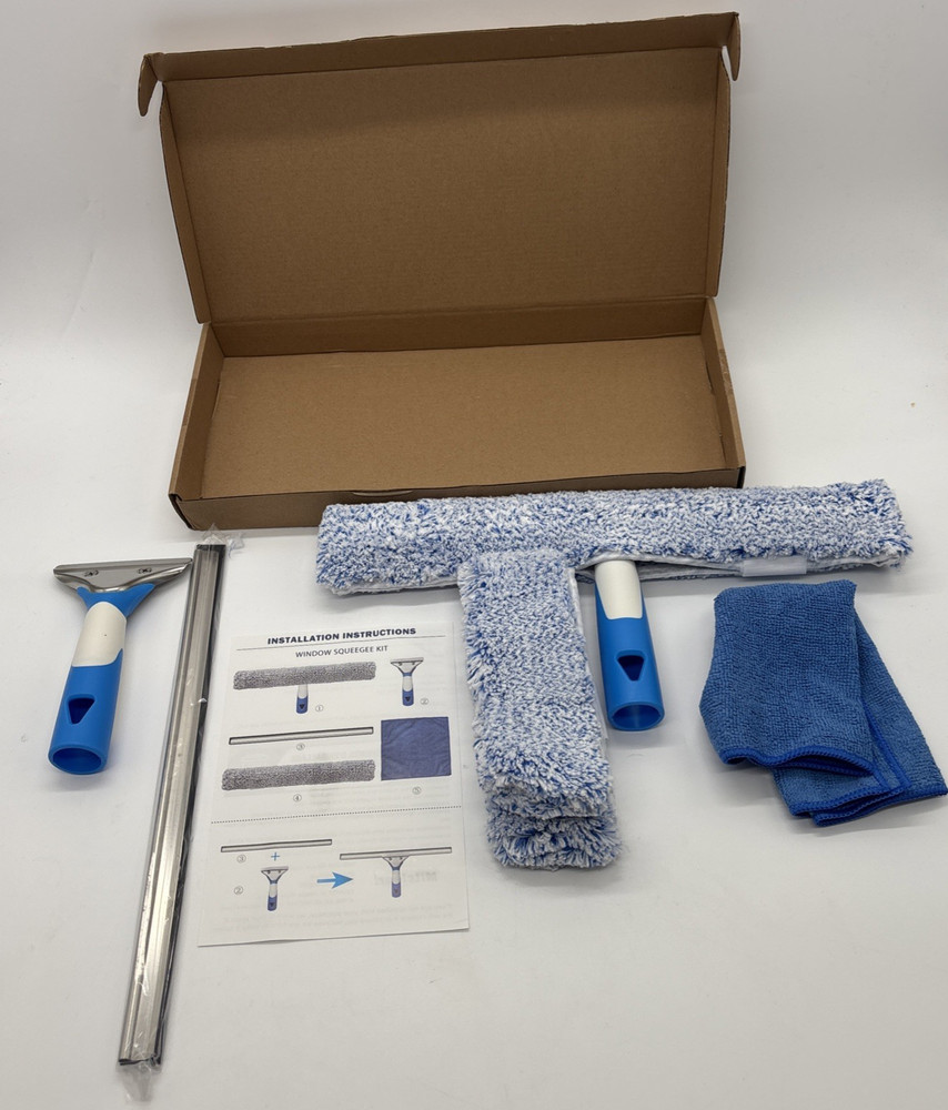 Professional Window Cleaning Kit 14IN, with Silicone Squeegee Blade, Microfib...