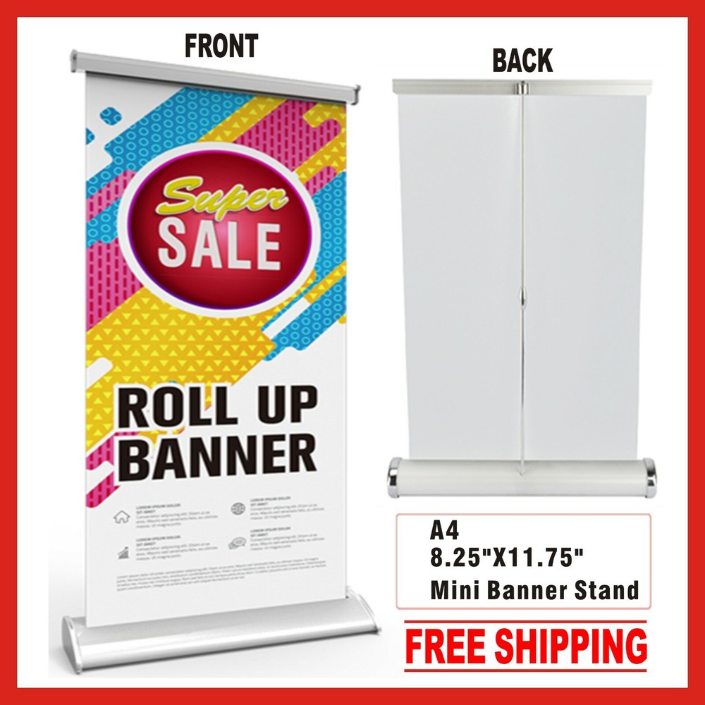 CUSTOM Mini Table Top Retractable Banner Stand 8.25" x 11.75" with Printed