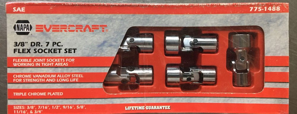 7pc NAPA EVERCRAFT PROFESSIONAL FLEXIBLE UNIVERSAL FLEX SOCKET SET SAE 775-1488