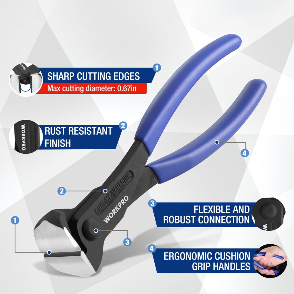 WORKPRO 7" Nail Puller End Cutting Plier High Leverage End Cutting Nipper Pliers