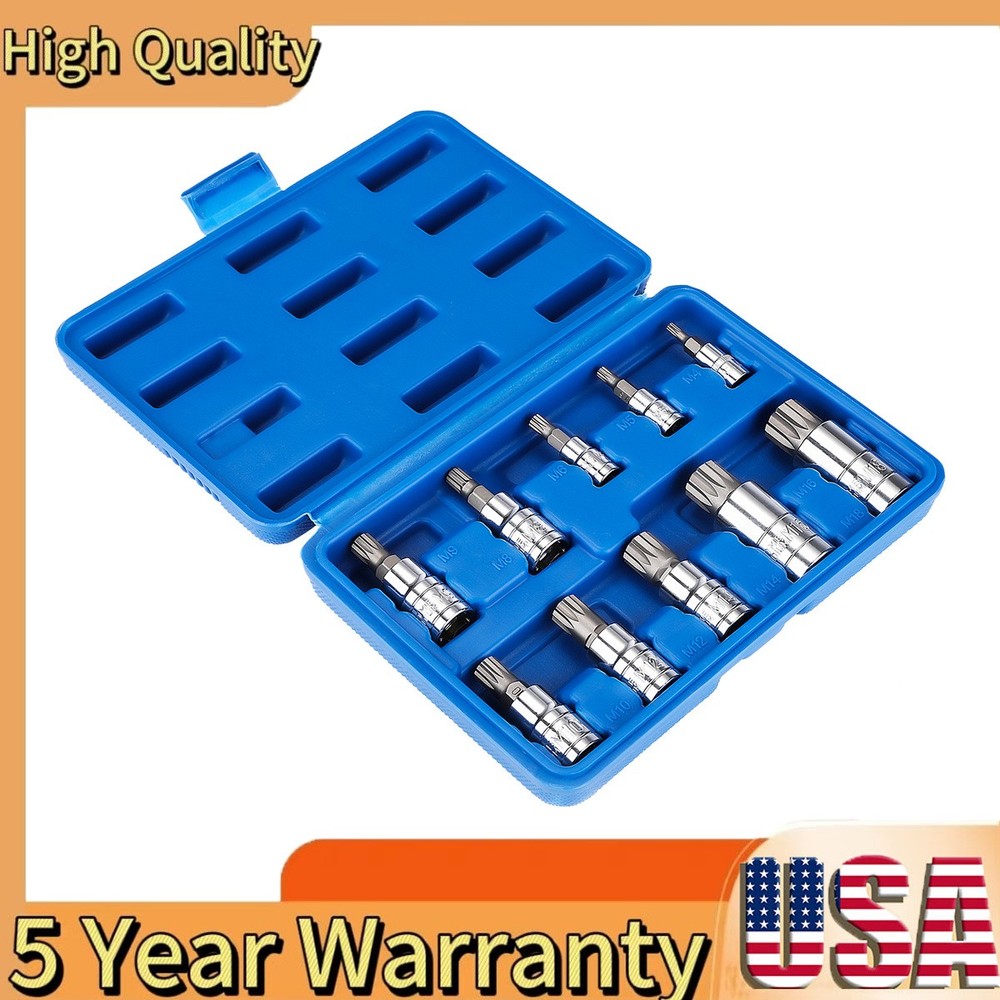 Bit Socket Set 12 Point MM Triple Square Spline Bit Set 1/4