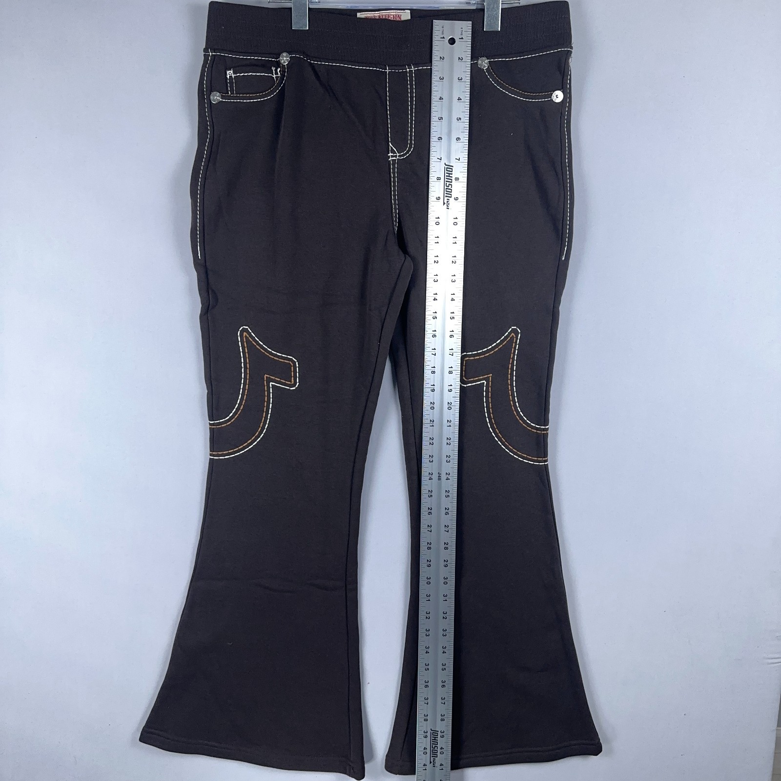 True Religion Flare Sweat Pants Joey Mid Rise Big T Black Women Size XL