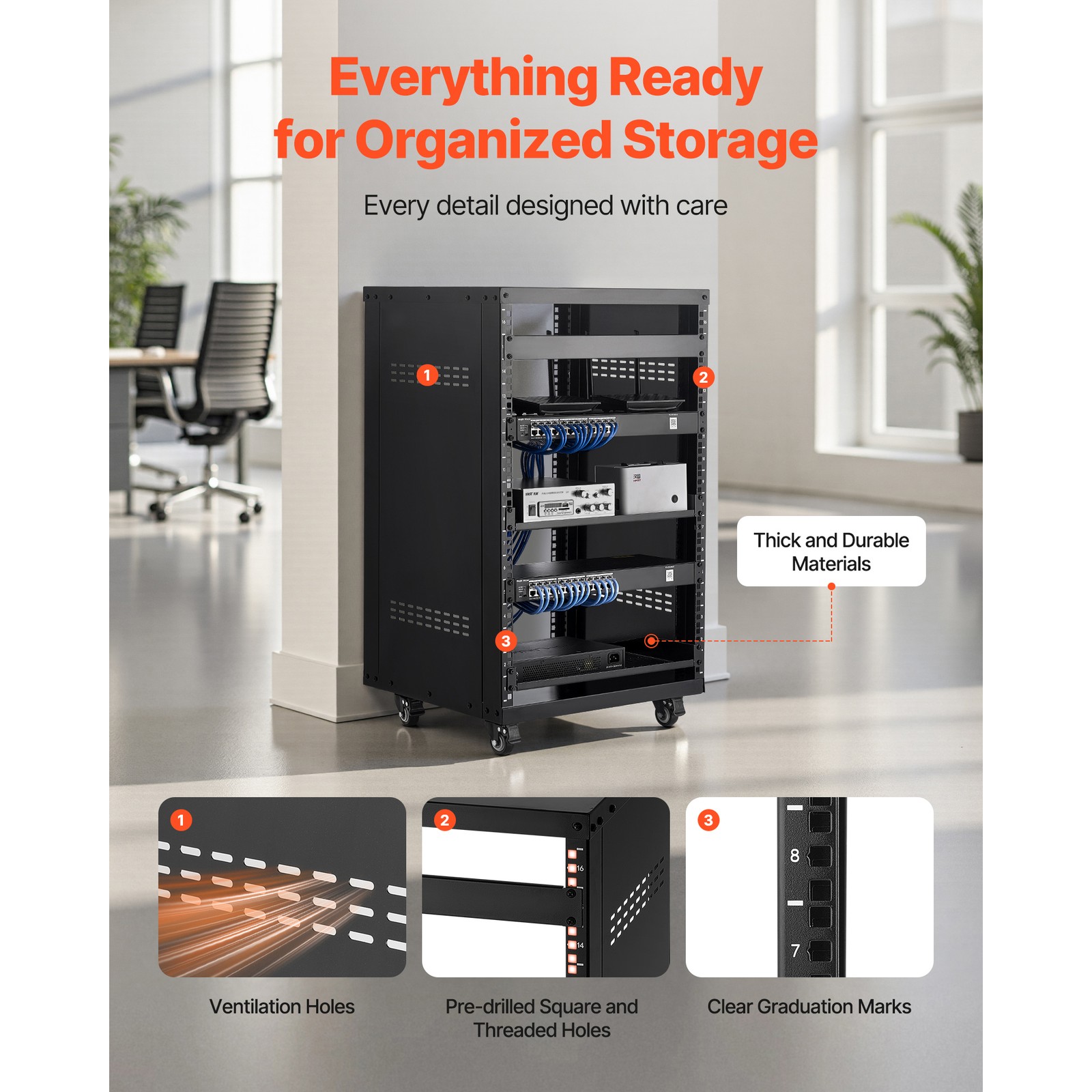 Uimoso 16U AV Rack Stand with 500 lbs Capacity for Network and Studio Equipment