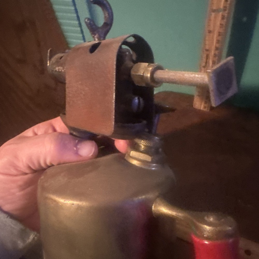 Antique Turner Brass Blow Torch Red Wood Handle All Knobs Work Untested