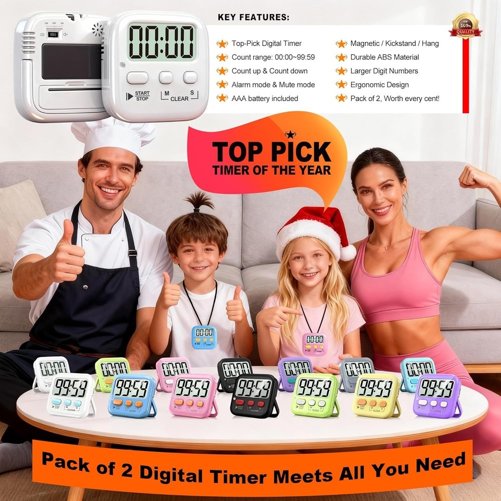 2 Pack Digital Timer For Kids Magnetic Countdown 2 * Classic White (97%+choice)