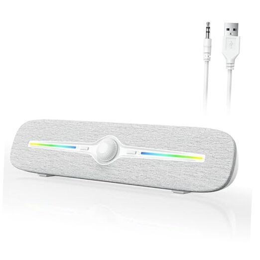Computer Speakers for Desktop, USB Powered Bluetooth PC White Aux & Bluetooth