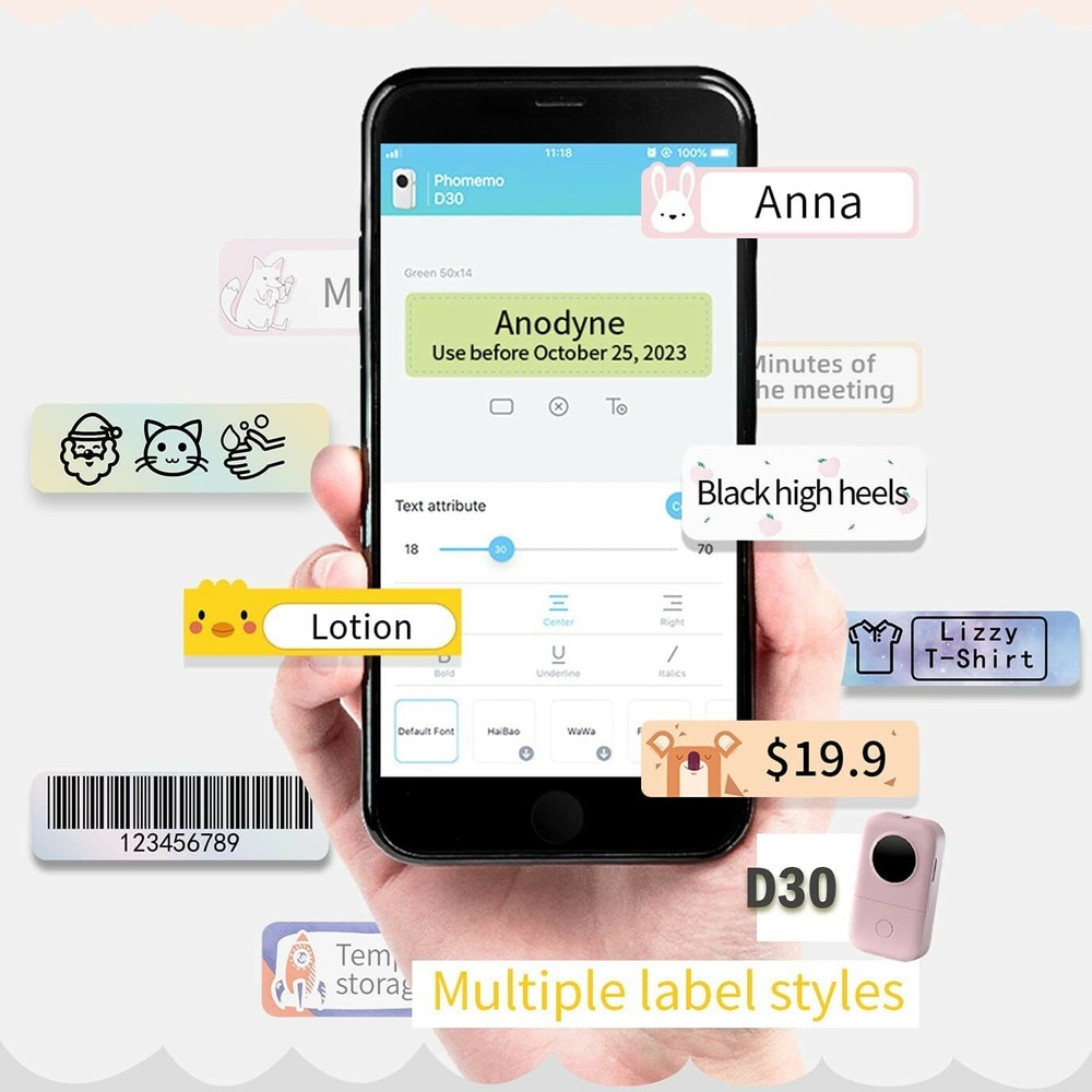 Wireless D30 Mini Pocket Bluetooth Thermal Paper Printer Label Sticker Notes