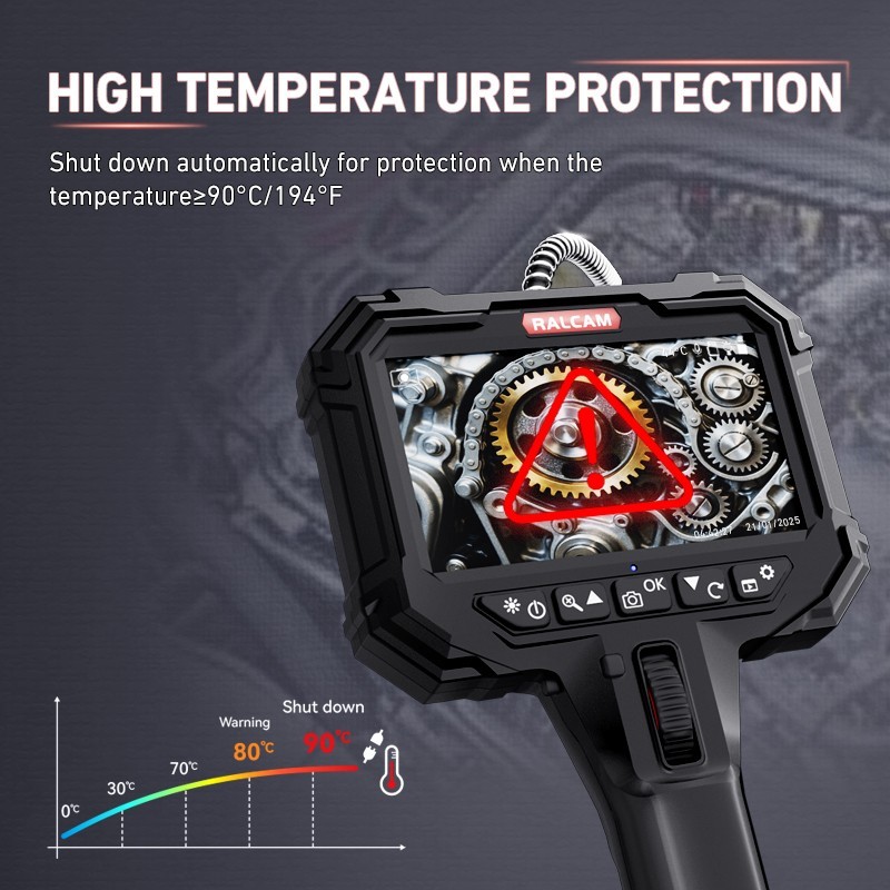 Ralcam Two-Way Borescope 5.5mm Industrial Endoscope Camera with Light 5ftFlexibl